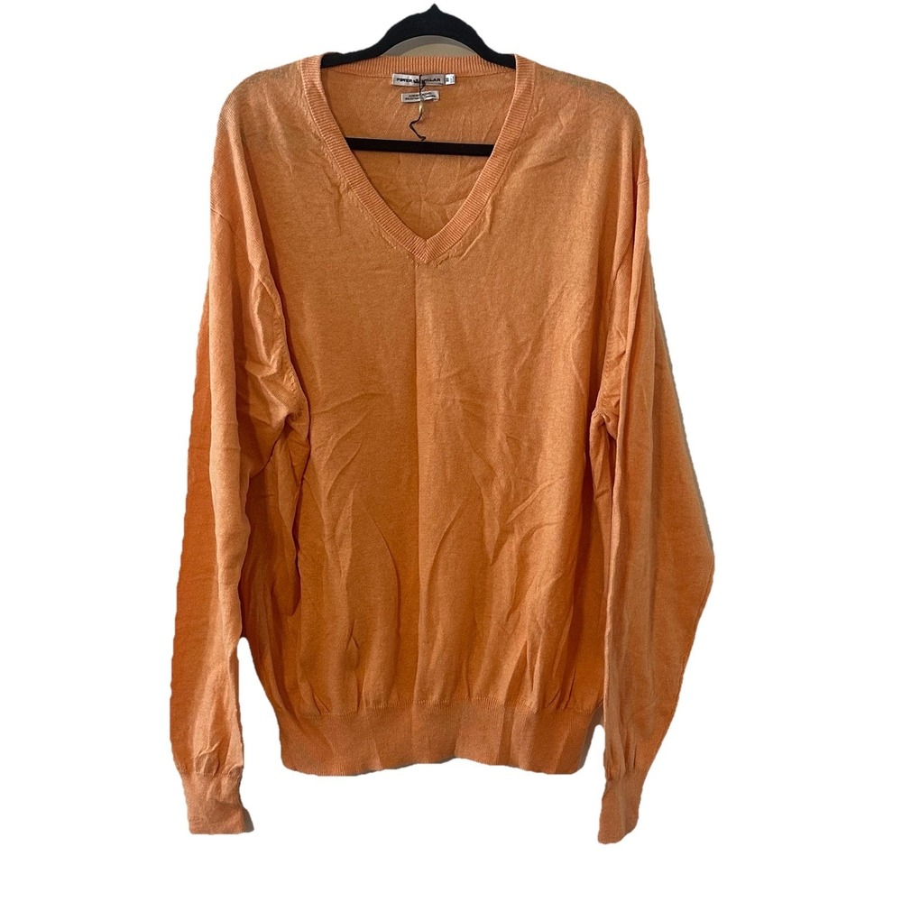 NWOT Peter Millar Orange V‎ Neck Sweater Pullover Mens Soft Luxury Blend Size XL